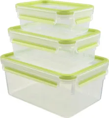 EMSA Clip & Close Frischhaltedosen-Set, rechteckig, 0,55 L+1.00 L+ 2,20 L, Aufbewarungsboxen, 100 Prozent dicht, spülmaschinen-, gefrier-, mikrowellenfest, Transparent, Grün, Made in Germany, 515585