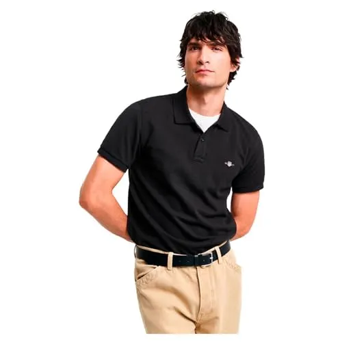 Gant Herren Slim Shield Pique Polohemd, Schwarz, XXL EU - Elegantes Slim Fit Poloshirt für Herren mit traditionellem Flachstrickkragen und seitlichen Schlitzen, ideal für einen stilvollen Look im Alltag oder bei besonderen Anlässen.