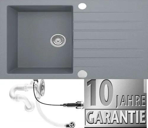 Granitspüle Grau Berlin Küchenspüle Siphon Einbauspüle Spülbecken 76x44 cm Küche