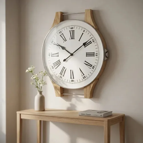 Hochwertige Wanduhr aus Holz und Metall mit römischen Ziffern - Elegante Wanduhr mit weißem Ziffernblatt, ideal für stilvolle Räume. Der Mix aus Holz und Metall sorgt für einen modernen Akzent.