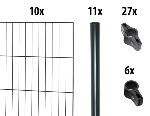 GARDEN 'N' MORE Einstabmattenzaun mit Rundpfosten, Set für 20 m - Gartenzäune, robust und langlebig mit 10 Zaunelementen und 11 Pfosten, ideal für sichere und stilvolle Abgrenzungen im Garten.