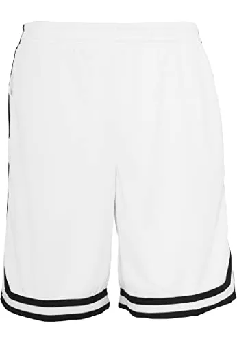 Urban Classics Herren Stripes Mesh Shorts - Lässige Straight Leg Shorts in Weiß/Schwarz, ideal für Freizeitaktivitäten und sportliche Looks. Leichtes Mesh-Material sorgt für optimalen Tragekomfort.