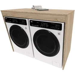 Raumhirsch Furniture Waschmaschinenschrank Sonoma Eiche - Kompakter Waschmaschinenschrank für Waschmaschine & Trockner. Aus robustem Holzwerkstoff gefertigt, bietet er mit 129x97x61 cm viel Stauraum für Waschutensilien und passt perfekt in moderne Badezimmer.