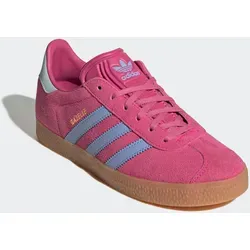 ADIDAS ORIGINALS Gazelle Sneaker, Gr. 38, Shock Pink/Blue Spark/Halo Blue - Sportliche Schuhe für Kinder und Teens, inspiriert vom Vintage-Design der 1991er Gazelle, aus atmungsaktivem Wildleder mit OrthoLite-Dämpfung für optimalen Komfort.