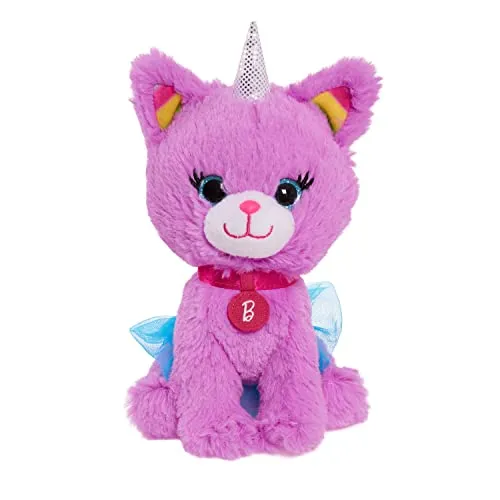 Just Play Barbie Plüsch Unicorn Kitty 18cm, aus super weichem und kuscheligem Stoff, mit schönen Glitzeraugen, Regenbogenfell Details an den Ohren und einem glänzenden Einhorn Horn, ab 3 Jahren