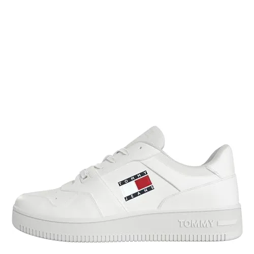 Tommy Jeans Herren Cupsole Sneaker Retro Basket Schuhe, Weiß (White), 43