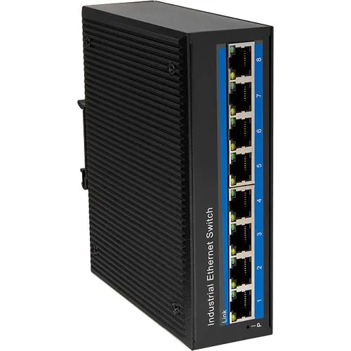 LogiLink Industrie Gigabit Ethernet Switch 8-Port - Netzwerk-Switch, unterstützt Geschwindigkeiten bis zu 1000 Mbit/s für schnelle und stabile Verbindungen in industriellen Umgebungen.