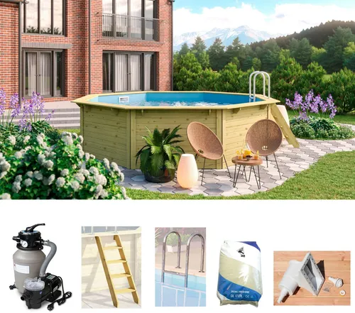 KONIFERA Achteckpool Aruba 2X (Komplett-Set, 8-tlg), 470x121 cm, 38 mm kesseldruckimprägniertes Holz