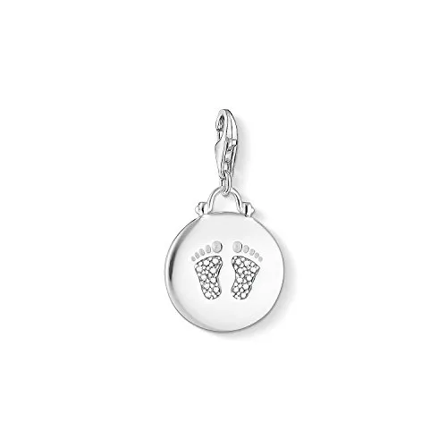 Thomas Sabo Damen Charm-Anhänger Coin Baby Fußabdruck - Clasp Charms für Damen, eleganter 925 Sterling Silber Anhänger mit individuellem Baby Fußabdruck, ideal als persönliches Geschenk für besondere Anlässe.