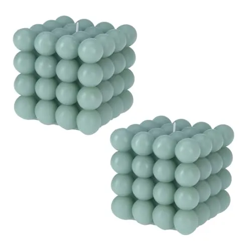 2x Deko Bubble Kerze Grün Groß 10 x 10 cm Bubblekerze 630g Eckig Dekokerze Wachskerze