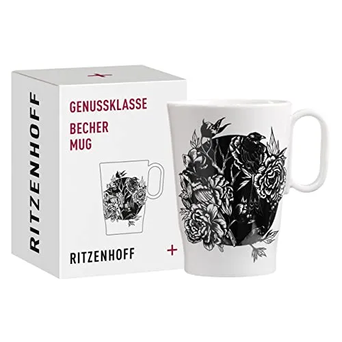 RITZENHOFF 3731002 Kaffee-Tasse 330 ml - Serie Genussklasse Nr. 2 - Porzellan-Becher mit Vogelmotiv - Designerstück