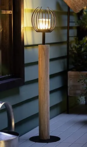 Windlichtsäule Kugel aus Holz Metall - 85 cm hohe Dekosäule mit herausnehmbarem Glaseinsatz, stilvolle Deko für Wohnzimmer, Balkon oder Terrasse