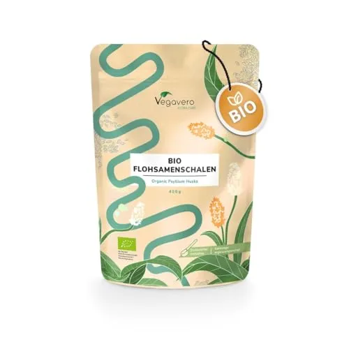 Bio Flohsamenschalen | Natürliche Ballaststoffe | Psyllium Husk | Laborgeprüft & Vegan | 400g | Ohne Füll- und Zusatzstoffe | Deutsche Produktion von Vegavero®