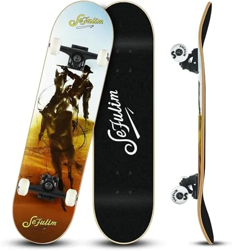 Sefulim 31 x 8 Zoll komplettes Skateboard 7-Schicht kanadischer Ahorn Double Kick Deck Concave Cruiser Trick Skateboard für Jungen Mädchen Teens Erwachsene Anfänger