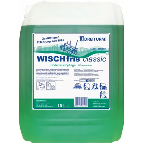 Dreiturm Wischfris Classic 10 L - Klarwischpflege - Reinigungsmittel für alle wasserbeständigen Belagsarten, bietet rutschhemmenden und schmutzabweisenden Schutzfilm bei geringer Schaumbildung, ideal für manuelle und maschinelle Reinigung.