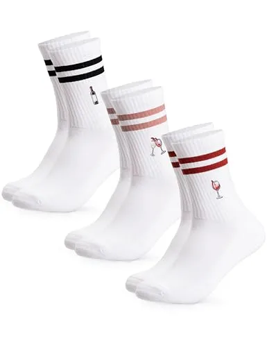 Occulto Damen & Herren Motiv Tennissocken mit Streifen 3er Pack (Modell: Summer), Statement Tennis Socken Wein 39-42