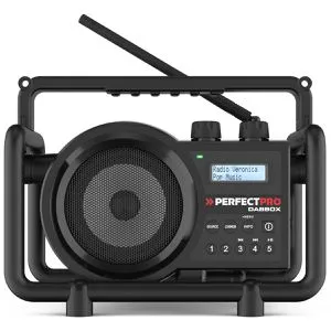 PerfectPro DABBOX Baustellenradio - Robustes Baustellenradio mit DAB+ und Bluetooth, ideal für Werkstätten und Gewerberäume, mit bis zu 16 Stunden Akkulaufzeit und IP54 Schutz gegen Staub und Wasser.