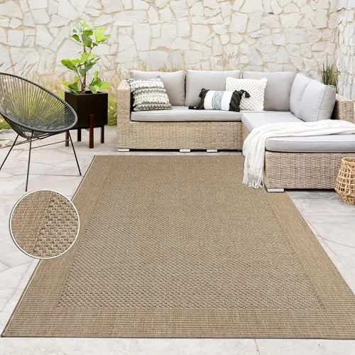 Paco Home In-& Outdoor Teppich Beige 160x230 cm - Teppich für draußen in Sisal Optik, ideal für Balkon und Terrasse, maschinell gewebt und Fußbodenheizung geeignet.