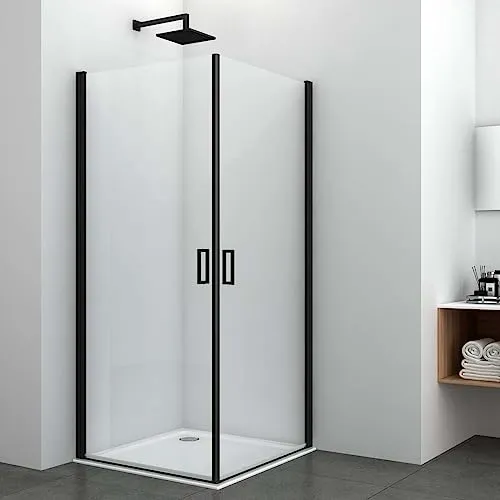 Sanotechnik Elite Black Schwenktüre 88,5-89,5 x 195 cm - Moderne Duschtür aus 6 mm ESG Sicherheitsglas, mit stilvollen mattschwarzen Aluminiumprofilen und flexibler Einsatzmöglichkeit als Nischen- oder Eckdusche.