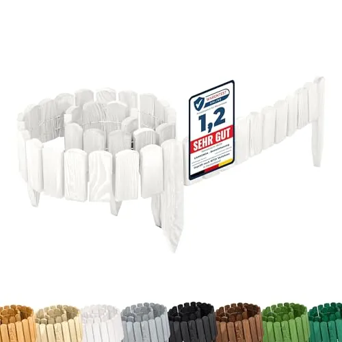 Garronda Rasenkante Holz Beeteinfassung 200 cm x 8 cm Flexibler Rollborder Zaun (Weiß) - Imprägnierter Holz-Gartenzaun, wetterfest und schädlingsbeständig. Flexibel und einfach zu installieren, ideal zur Abgrenzung von Beeten und Pflanzen. Perfekte Ergänzung für Ihren Garten!
