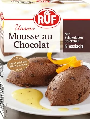 RUF Mousse au Chocolat, klassischer Nachtisch mit zartschmelzenden Schokoladen Stückchen, nur Milch hinzufügen, glutenfrei, 1x100g