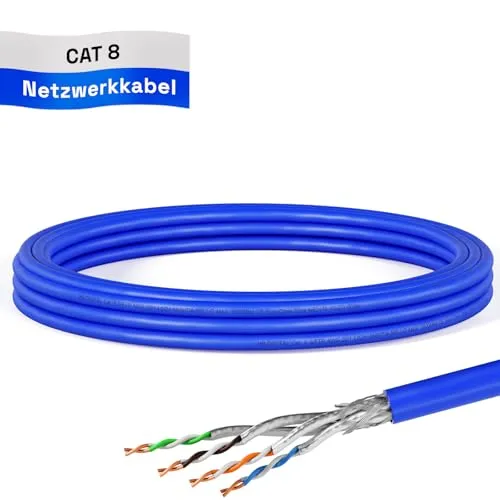 HB-DIGITAL 5m CAT 8 Netzwerkkabel LAN Kabel Verlegekabel Ethernet Installationskabel 40 Gbit/s AWG 22/1 reines Kupfer S/FTP LSZH BauPVO Klasse B2ca Datenkabel Simplex - Blau