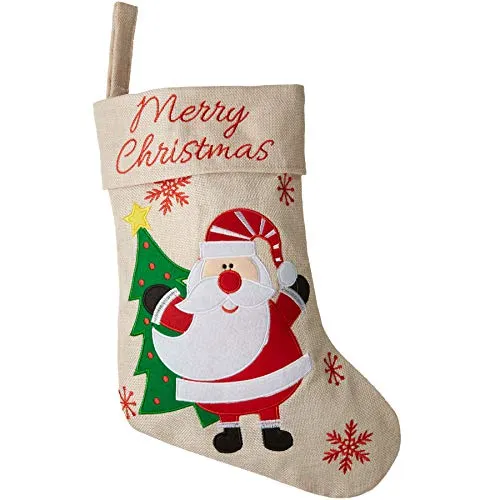 dressforfun 303316 Nikolausstiefel in Jute Optik mit Weihnachtsmann Motiv, ca. 26 x 36,5 cm