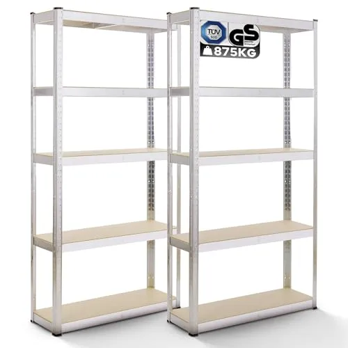 Arebos Schwerlastregal 180 x 90 x 40 cm - 875 kg Tragkraft - Schwerlastregal mit 5 verstellbaren Böden für optimale Stauraumgestaltung. Ideal für Werkzeuge und schwere Gegenstände, einfach im Aufbau ohne Schrauben.