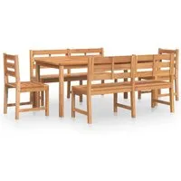 vidaXL 5-tlg. Garten-Essgruppe aus massivem Teakholz - Gartenmöbel-Set mit eleganten Design, aus massivem Teakholz für außergewöhnliche Festigkeit und Witterungsbeständigkeit. Ideal für drinnen und draußen mit bequemem Sitzerlebnis.