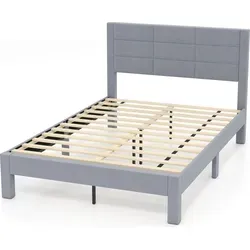 COSTWAY Bettgestell für 200x140cm Matratze, gepolstertes Doppelbettgestell, Plattformbett mit Kopfteil, Lattenrost & Fußpolster, Grau, Kreuzform, M - Grau