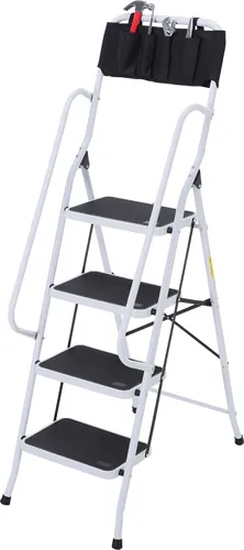 HOMCOM Klapptritt Stehleiter mit 4 Stufen Trittleiter mit Griff Gerüstbock mit Tasche bis 150 kg Belastbar inkl. Anti-Rutsch-Füße Stahl 50 x 83 x 155 cm