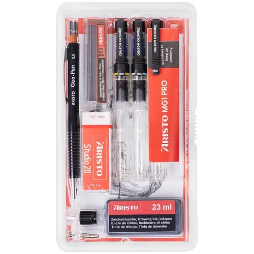 Tuschefüller-Set mg1 Studio Set 3 Stück 0,35/0,5/0,7mm - Grafik- & Zeichenbedarf mit 3 hochwertigen Tuschefüllern in verschiedenen Strichstärken, ideal für präzises Zeichnen und Skizzieren, inklusive Nachfülltusche und Zubehör.