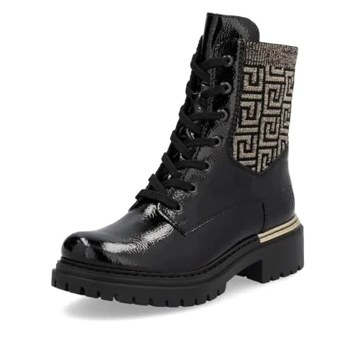 Rieker Damen Schnürstiefeletten 72607 - Stilvolle Boots für jeden Anlass - Wanderschuhe mit bequemem Blockabsatz und modischem Design. Ideal für den Übergang, mit schnürbarem Obermaterial aus Kunstleder und praktischen Reißverschluss.