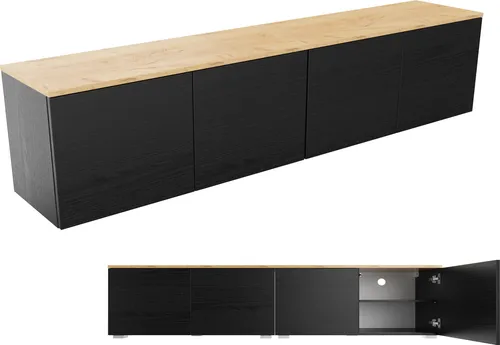 Produktbild PLATAN ROOM Lowboard TV-Schrank 90/180 cm – Modernes Sideboard in Eiche Matt/Schwarz Matt