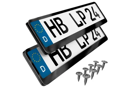 L & P Car Design Kennzeichenhalter Auto Edelstahl schwarz hochglanz poliert Kennzeichenhalter V2A, (2 Stück)