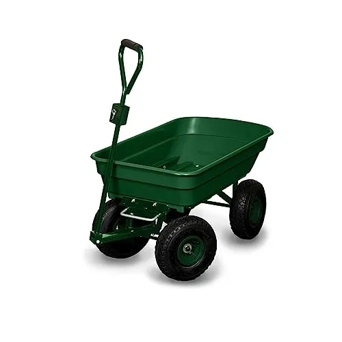TERRE JARDIN Gartenwagen 4 Räder 55 L 120 kg mit Kippmulde | 4-Rad-Anhängerwagen mit Kippwanne 55 l, dynamische Belastung 120 kg, Lenkachse und Befestigung