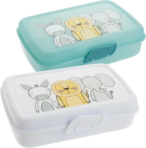 2x Brotdose mit Fächer Lunchbox Clickverschluss Vesperdose Kinder Mint / Weiß