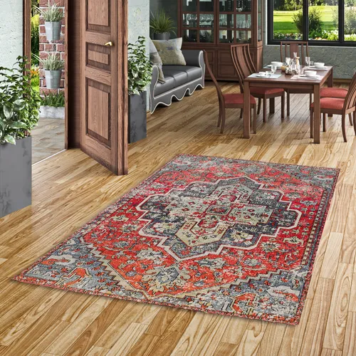 Pergamon Kurzflor Teppich, Blau, 120x170 cm - Eleganter Kurzflor-Teppich in Blau, der Vintage-Charme und moderne Farbnuancen vereint. Ideal für jedes Zimmer, pflegeleicht und sorgt für eine warme Atmosphäre.