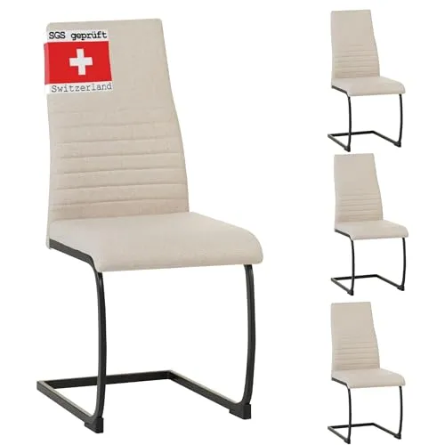 Albatros Freischwinger Stuhl TURANO 4er Set, Beige - Esszimmerstühle mit modernem Design und 5 cm dicker Polsterung für höchsten Sitzkomfort, ideal für stilvolle Essbereiche.