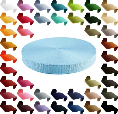 maDDma 12m PP Gurtband, Polypropylen, 25mm breit, 1,3mm stark, Farbwahl Rollladengurt, 546 hellblau