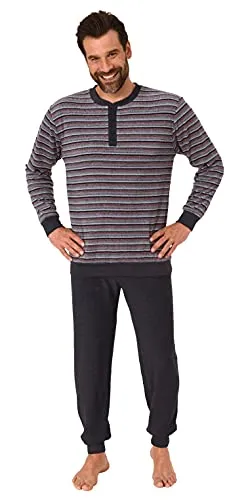 Trend by Normann Herren Frottee Pyjama Schlafanzug mit Bündchen in edler Streifenoptik - auch in Übergrößen, Farbe:rot, Größe:52