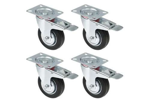 HMF Schwerlastrolle 6790 Transportrollen, (Set, 4 Stück), Lenkrollen mit Bremse aus Vollgummi, 100 mm, bis 280 kg, Schwarz