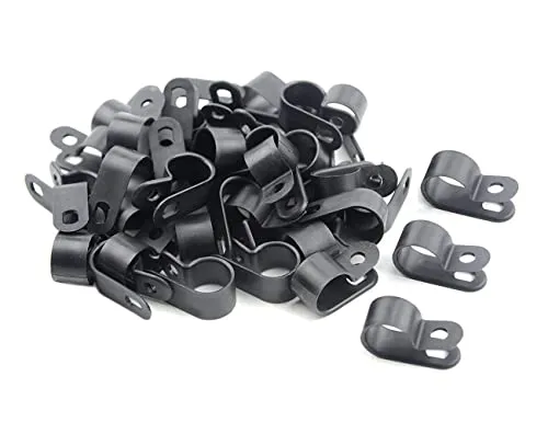 TOVOT 100 Stück 1,27 cm Nylon-Kabelklemmen-Sortiment, R-Typ-Kabel-Clips-Set, schwarze Kunststoff-Drahtklemmen, Befestigungen für Drahtmontage