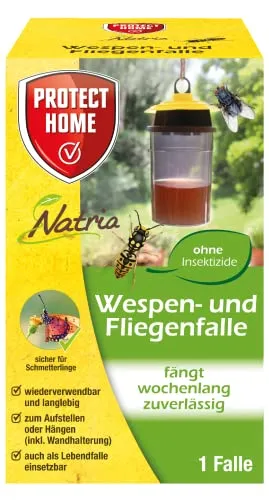 Natria Wespen- und Fliegenfalle zur giftfreien Fliegen- und Wespenbekämpfung,1 Wespenfalle inkl. Wandhalterung 1 Stück