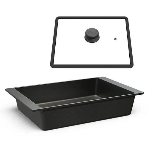 Hoffmann Bräter 41x26 cm - Handgegossen, Antihaftbeschichtet, für Induktion und Backofen - Robuster Bräter aus Aluminium mit optimaler Wärmeleitung für perfekte Bratergebnisse. Ideal für Fleisch, Aufläufe und mehr. Inklusive Glasdeckel, für alle Herdarten geeignet und einfach zu reinigen.