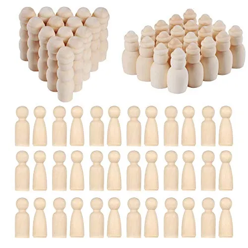 N|A Woohome 80 Stück Figuren Holzfiguren, 4 Stil Holzfiguren Mädchen Dekoration Kleine Holzfiguren zum DIY Holzfiguren, Kinder Bastelprojekte, Malen, Spiele