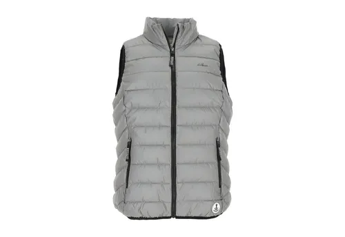 Leitfeuer Damen Steppweste reflektierend - Modische Weste mit Kapuze in Hellgrau Größe 40 - Funktionsjacken mit reflektierenden Details für Sicherheit bei Dämmerung, ideal für Outdoor-Aktivitäten. Praktische Kapuze und Reißverschlusstaschen für Komfort und Stil.