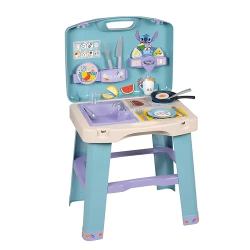 Smoby – Stitch Spielküchen-Koffer – Mobile Mitnehm-Kinderküche zum Aufklappen mit 20 Zubehörteilen – Rollenspiel-Kochset für Kinder ab 3 Jahren