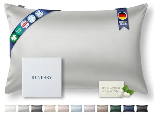 RENESSY Kissenbezug aus 100% Bio-Seide 50x75 cm in grau von RENESSY