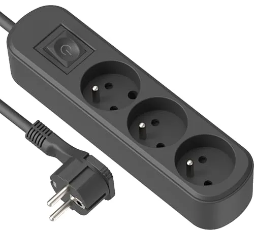 Electraline 32050 Steckdosenleiste, 3-fach, Schalter und Stecker – 1,5 m, schwarz